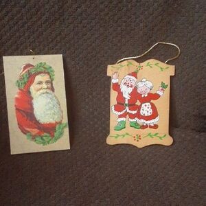 Vintage Festive Santa and Mrs. Claus Holiday Wooden Ornaments